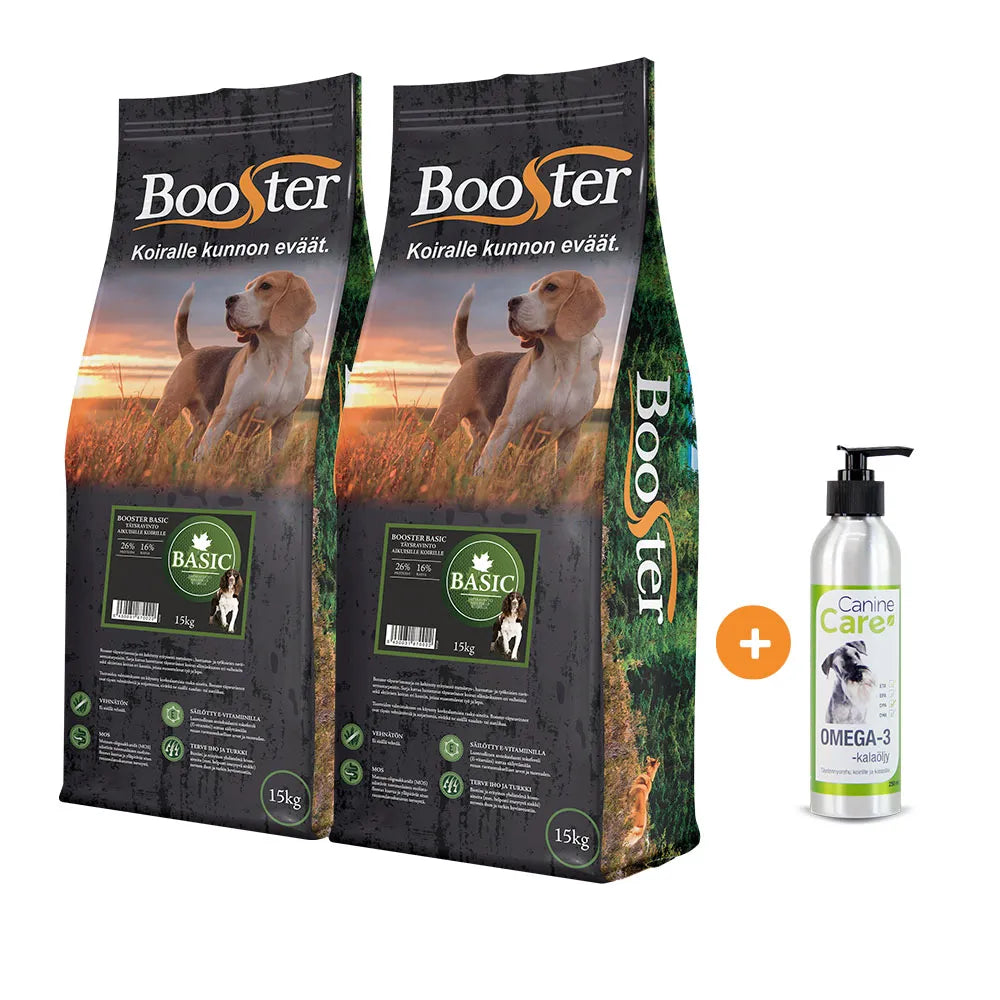 2 x 15 kg Booster Basic + CanineCare Omega-3 250ml ALE -13%